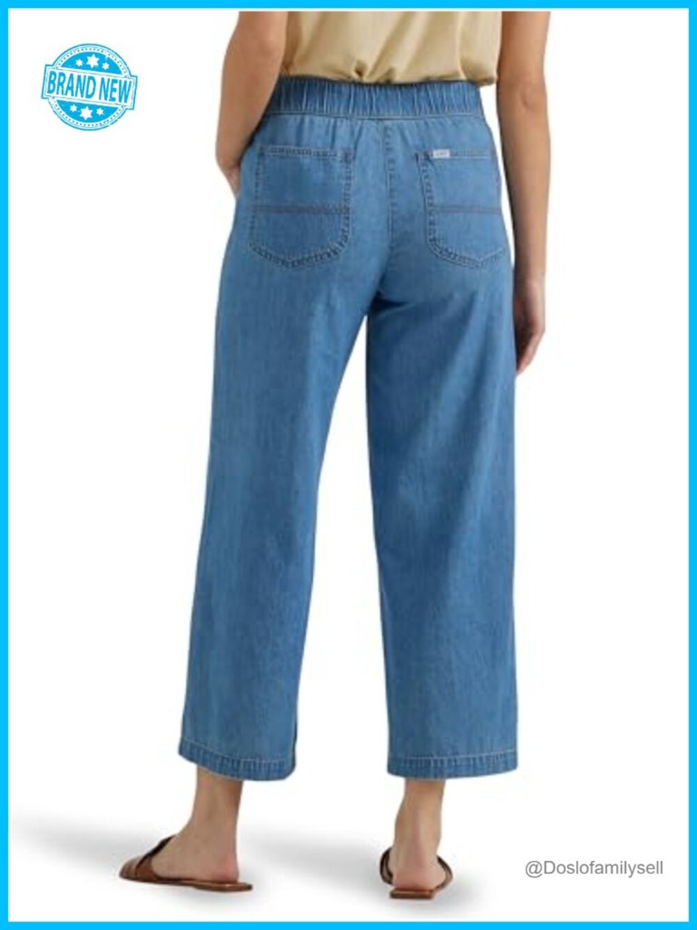 Wide Leg Crop Capri Pants with Elastic Waistband - Picture 2 of 5